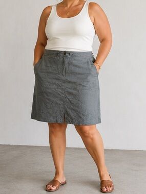 Talbots Pure Irish Linen Skirt Womens 14 Olive A-Line Knee Length Minimalist